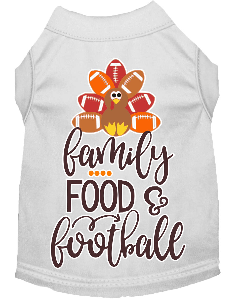 Family, Food, and Football Screen Print Dog Shirt White Med